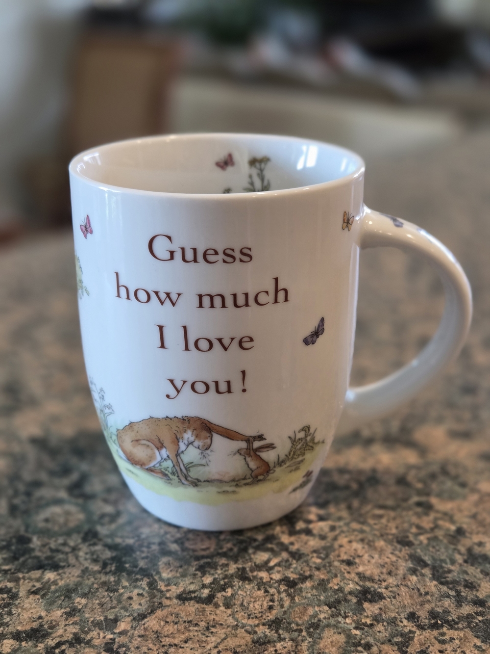 "Guess How Much I Love You" White Ceramic Mug with Storybook Illustration